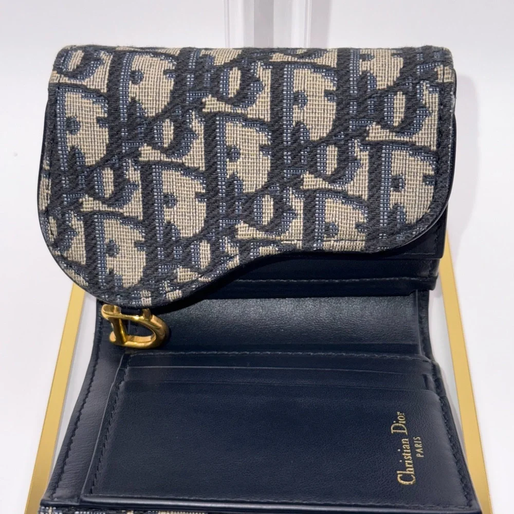 Dior Navy and Beige Monogram lotus Wallet